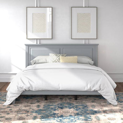 King Size Retro Solid Oak Wooden Platform Bed in Grey