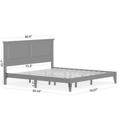 King Size Retro Solid Oak Wooden Platform Bed in Grey