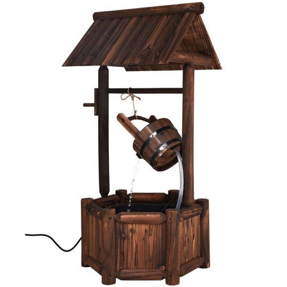 Outdoor 2-Tier Rustic Barrel Water Fountain with Submersible Pump
