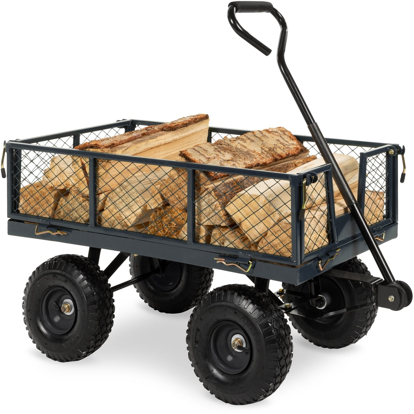 Heavy Duty Gray Steel Garden Utility Cart Wagon with Removable Sides