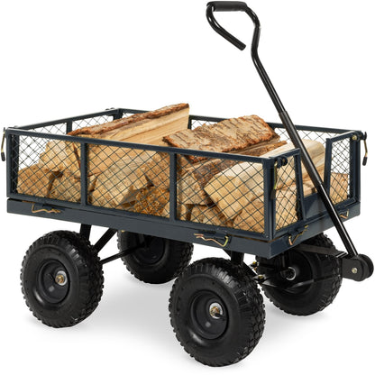 Heavy Duty Gray Steel Garden Utility Cart Wagon with Removable Sides