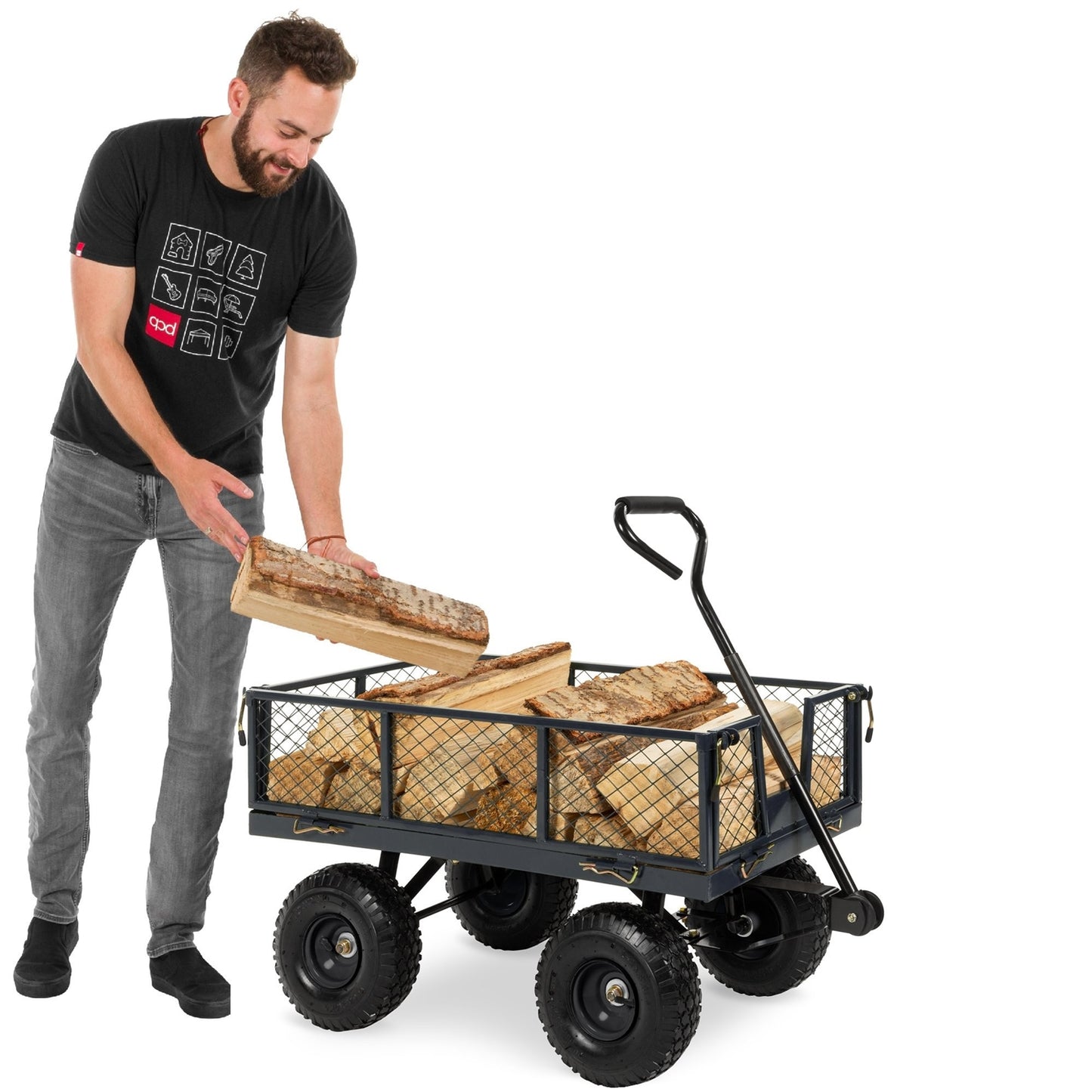 Heavy Duty Gray Steel Garden Utility Cart Wagon with Removable Sides
