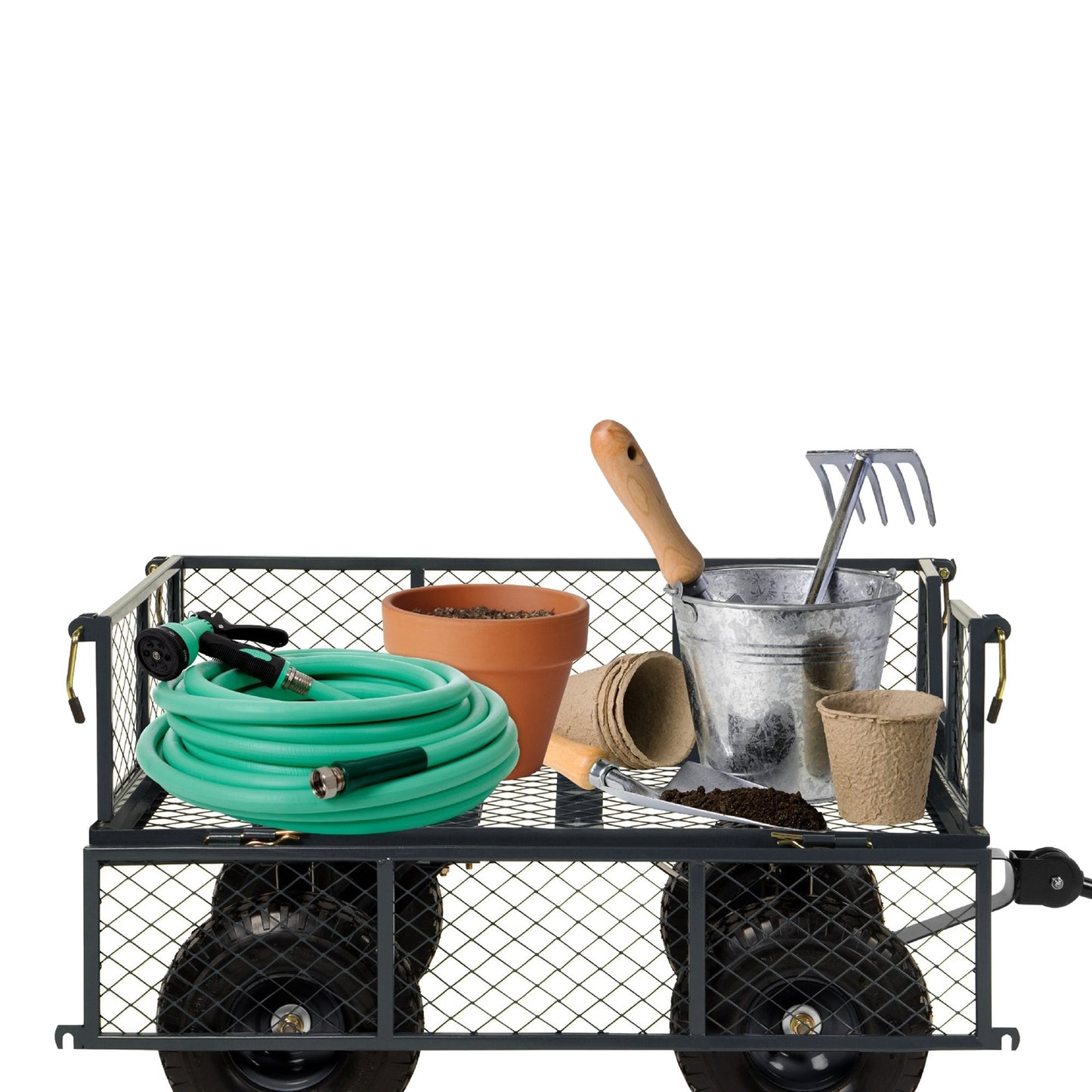 Heavy Duty Gray Steel Garden Utility Cart Wagon with Removable Sides