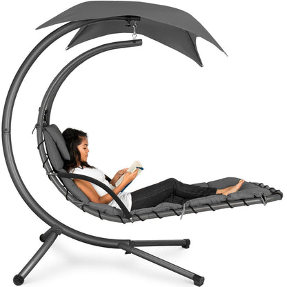Grey Single Person Modern Chaise Lounger Hammock Chair Porch Swing