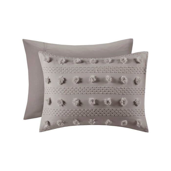 Twin/Twin XL 2 Piece Jacquard Pompom Microfiber Hypoallergenic Comforter Set, Grey