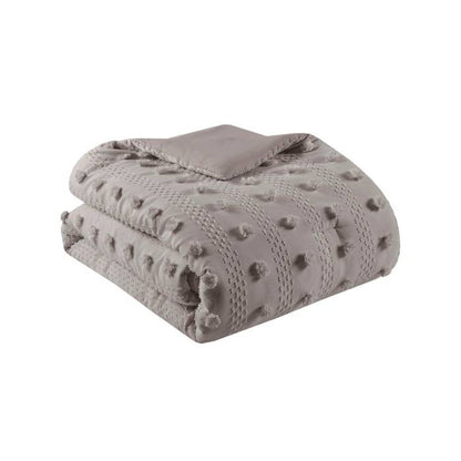 Twin/Twin XL 2 Piece Jacquard Pompom Microfiber Hypoallergenic Comforter Set, Grey