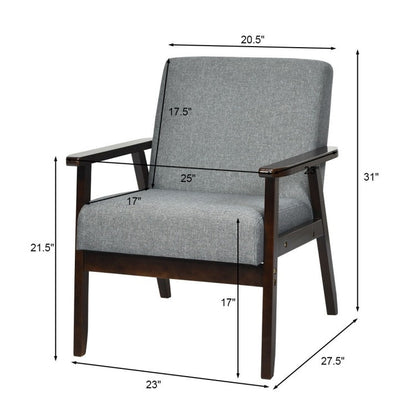 Retro Linen Wide Accent Chair w/ Espresso Rubber Wood Frame - Gray