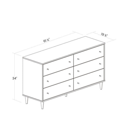 Farmhouse Rustic Walnut Mid Century 6 Drawer Dresser