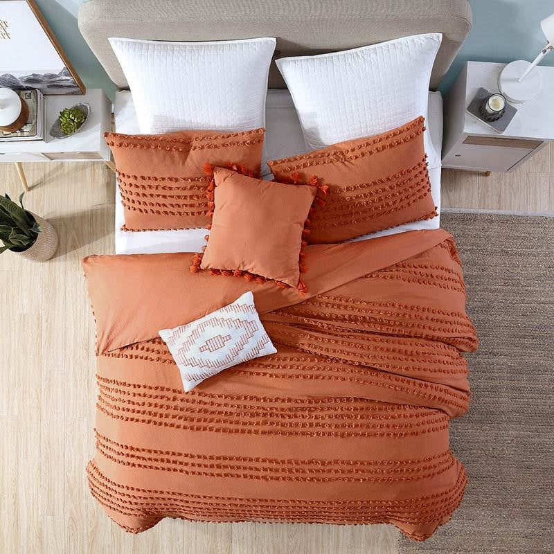 King Size 100% Cotton Boho Dot Comforter Set Burnt Orange