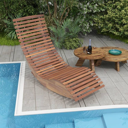 Premium Adirondack Acacia Wood Rocking Chair Widened High Back Slatted Seat