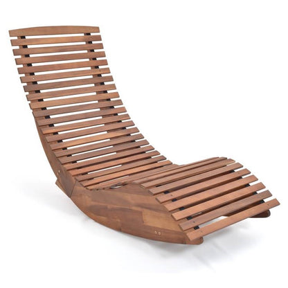 Premium Adirondack Acacia Wood Rocking Chair Widened High Back Slatted Seat