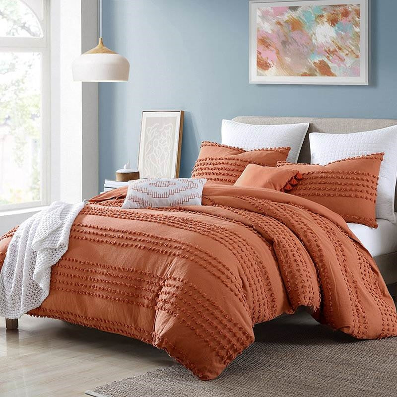 Full/Queen 100% Cotton Boho Dot Comforter Set Burnt Orange
