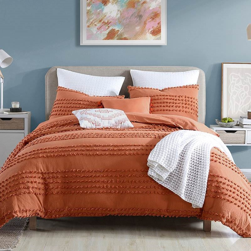 Full/Queen 100% Cotton Boho Dot Comforter Set Burnt Orange