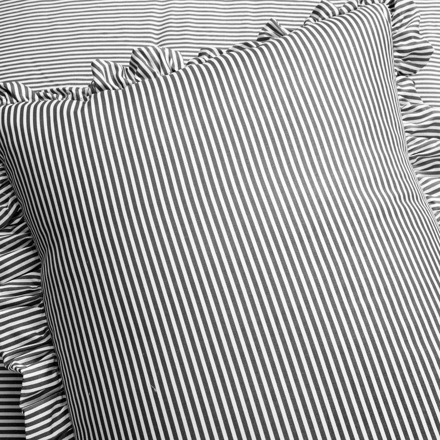 Full/Queen Grey White Stripe Ruffle Reversible 3 PCS Comforter Set