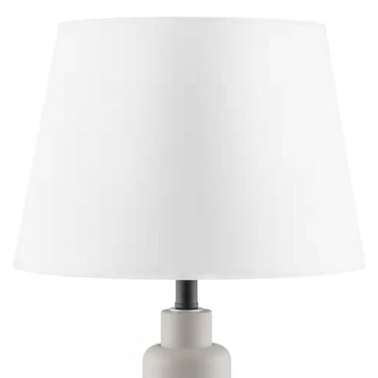Small Grey Desk Light Table Lamp with White Fabric Shade for Bedside Nightstand