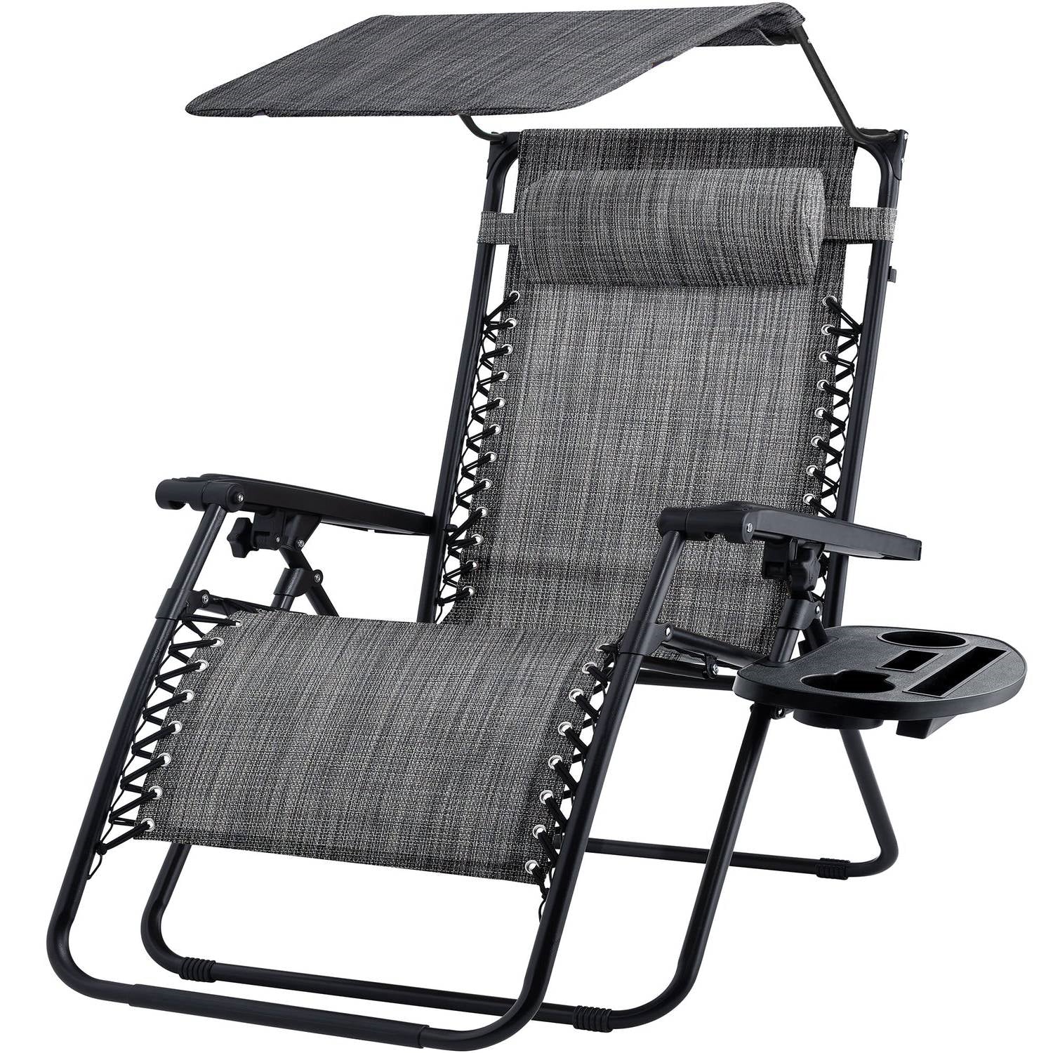 Grey Zero Gravity Folding Reclining Patio Lounge Chair w/ Canopy Sun Shade