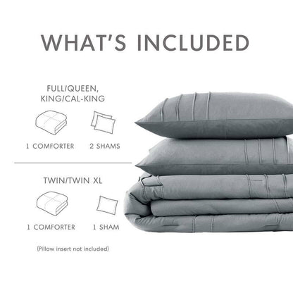 Full/Queen Microfiber Pleated Soft Washed Comforter Set Blue/Gray