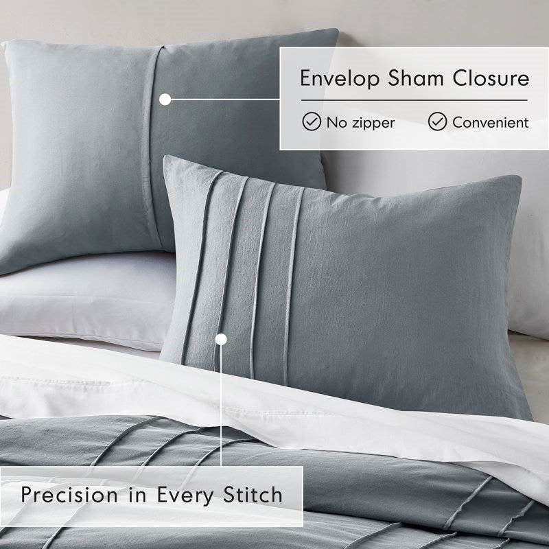 Twin/Twin XL Microfiber Pleated Soft Washed Comforter Set Blue/Gray