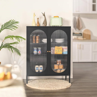 2-Door Buffet Sideboard Accent Table Liquor Cabinet in Black Wood Finish