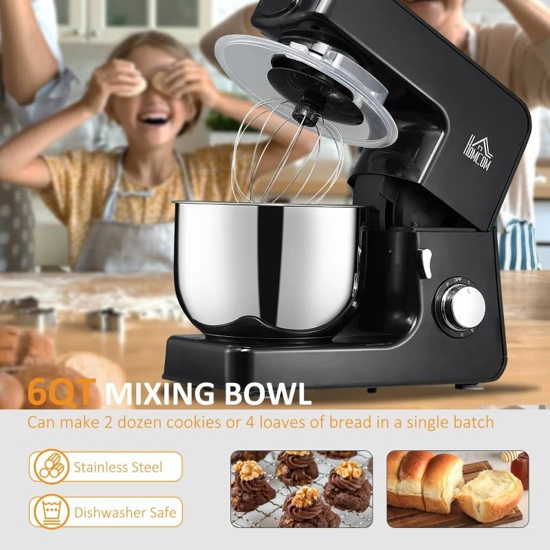 Black Stainless Steel Tilt 600W Electric Mixer 6QT