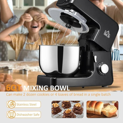 Black Stainless Steel Tilt 600W Electric Mixer 6QT