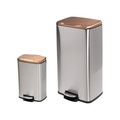 Set of 2 Stainless Steel Gold/Bronze Copper Top Step Trash Cans