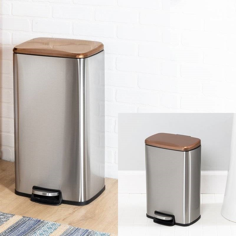 Set of 2 Stainless Steel Gold/Bronze Copper Top Step Trash Cans