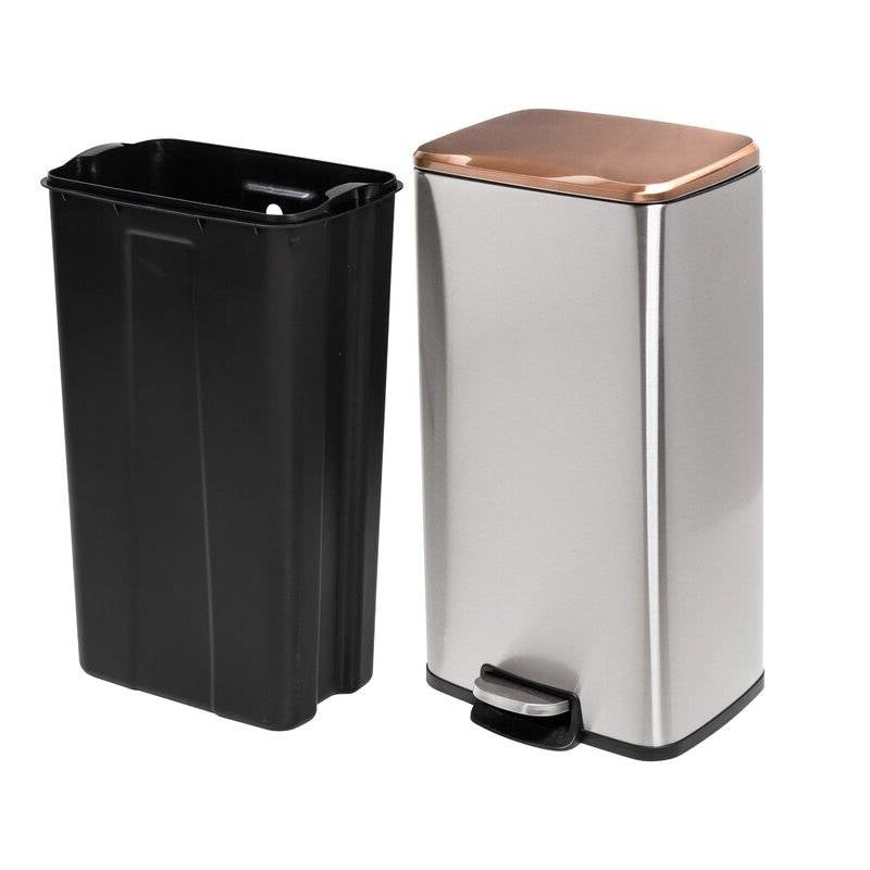 Set of 2 Stainless Steel Gold/Bronze Copper Top Step Trash Cans