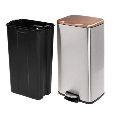Set of 2 Stainless Steel Gold/Bronze Copper Top Step Trash Cans
