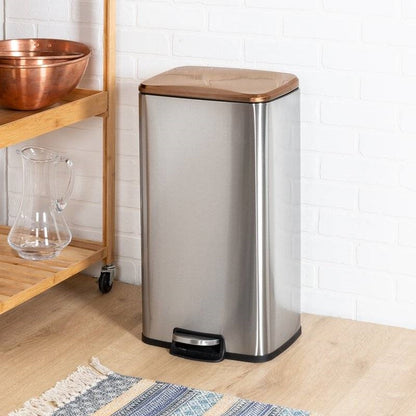 Set of 2 Stainless Steel Gold/Bronze Copper Top Step Trash Cans