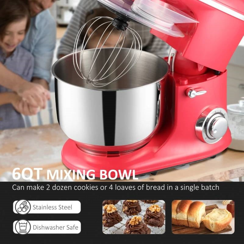 Red Stainless Steel Tilt 600W Electric Mixer 6QT