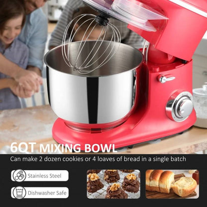 Red Stainless Steel Tilt 600W Electric Mixer 6QT