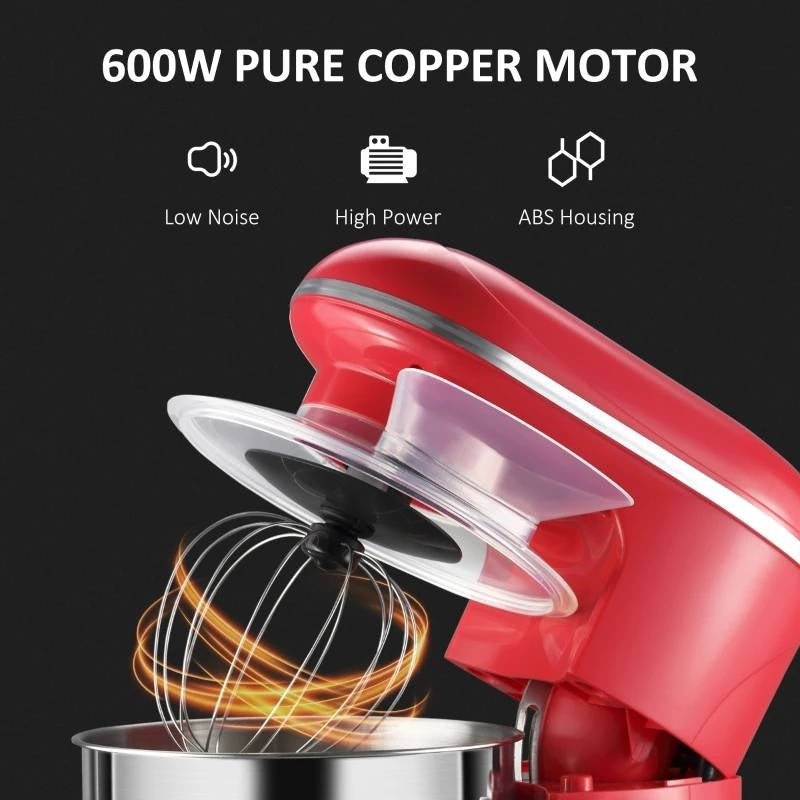 Red Stainless Steel Tilt 600W Electric Mixer 6QT