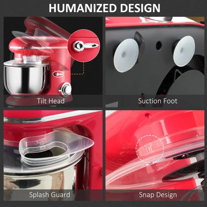 Red Stainless Steel Tilt 600W Electric Mixer 6QT