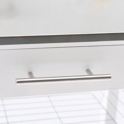 White Stainless Steel Top Kitchen Cart with Drawer and Storage Shelves