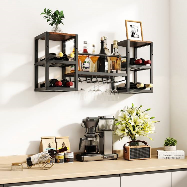 Heavy Duty Industrial Rustic Brown Wall Mounted Wine Rack