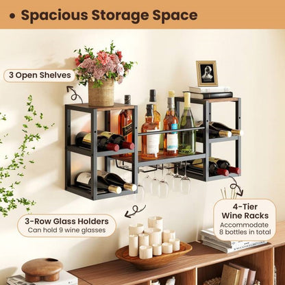 Heavy Duty Industrial Rustic Brown Wall Mounted Wine Rack