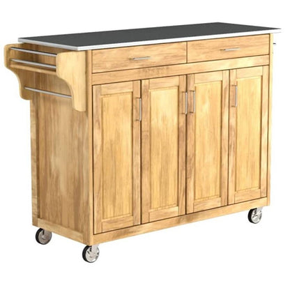 Stainless Steel Top Portable Kitchen Island Cart in White Finish