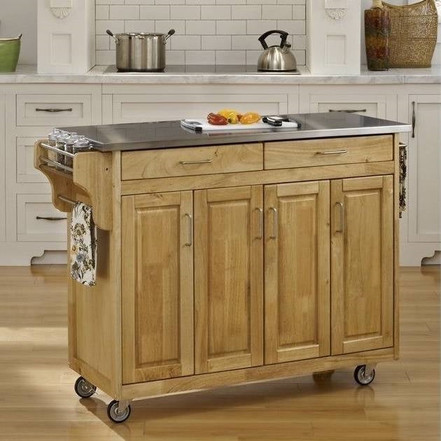 Stainless Steel Top Portable Kitchen Island Cart in White Finish
