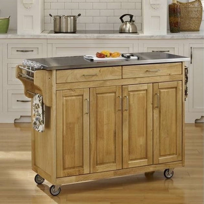 Stainless Steel Top Portable Kitchen Island Cart in White Finish