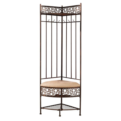 Metal Corner Hall Tree Foyer Entryway Shoe Storage Bench Coat Rack in Copper