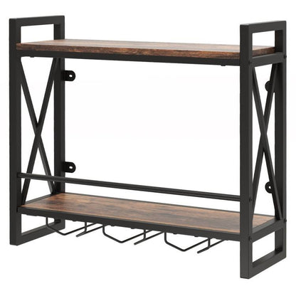 Industrial Rustic Brown 2 Tier Wall Mounted Wine Rack