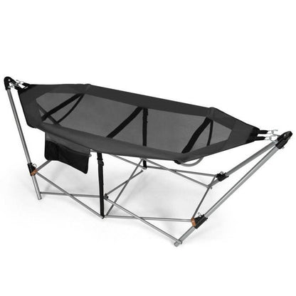 Grey Portable Camping Foldable Hammock with Stand Carry Case