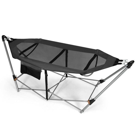 Grey Portable Camping Foldable Hammock with Stand Carry Case