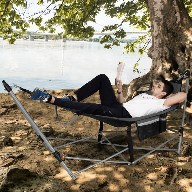 Grey Portable Camping Foldable Hammock with Stand Carry Case