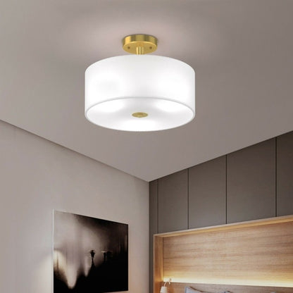 3 Light Ceiling Chandelier Glass Drum Light Fixture