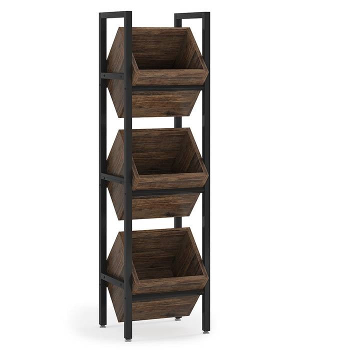 Rustic FarmHome Industrial 3 Bin 36 Bottle Wine Storage Stand