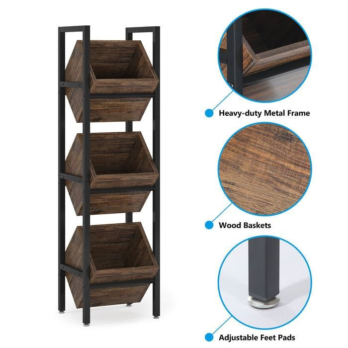 Rustic FarmHome Industrial 3 Bin 36 Bottle Wine Storage Stand