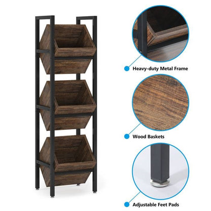 Rustic FarmHome Industrial 3 Bin 36 Bottle Wine Storage Stand