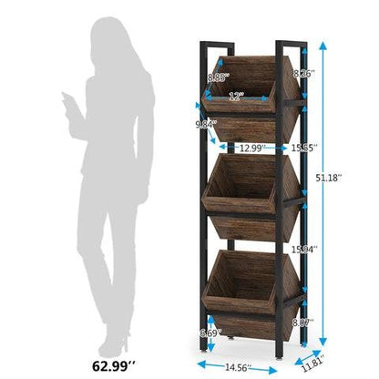 Rustic FarmHome Industrial 3 Bin 36 Bottle Wine Storage Stand